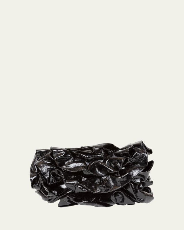 Ruffle Calf Leather Clutch Bag